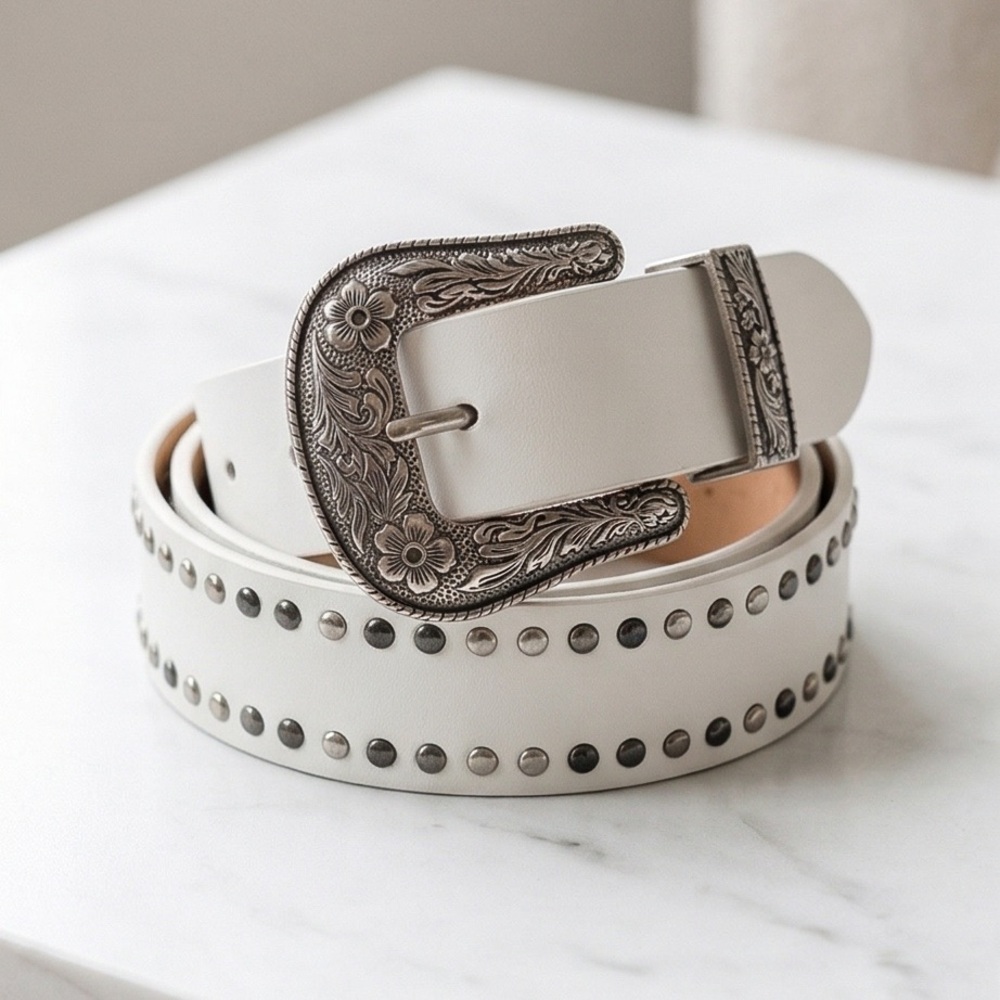 True Religion Western Stud Cowgirl White Belt for Women Size L/XL NWT - Picture 2 of 9